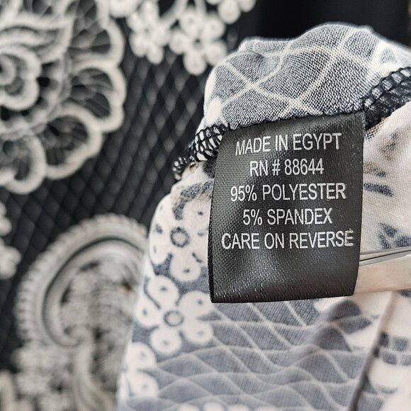 JM Studio Sheath Dress 2X Black Cream Floral Neutral Fall Lightweight Stretch - Picture 5 of 9